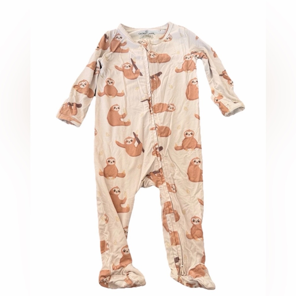 Caden Lane Beige Sloth Print Footed One-Piece